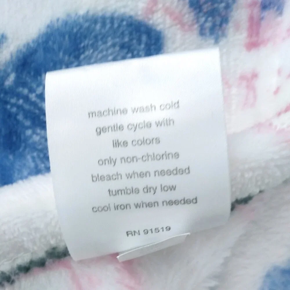 Paris Postmark Throw Blanket - White with Green, Blue & Pink Accents